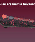 Slick Aluminum Mechanical Keyboard Boasting Ergonomic Split Alice Layout Hot Swappable Creamy Linear Switches Tri Mode Wireless and Gnarly RGB Lighting for Flawless Typing Sessions in Dope Burgundy side view showing keycaps and design.