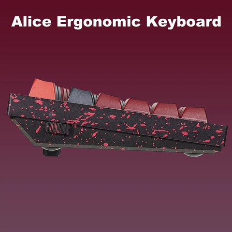 Slick Aluminum Mechanical Keyboard Boasting Ergonomic Split Alice Layout Hot Swappable Creamy Linear Switches Tri Mode Wireless and Gnarly RGB Lighting for Flawless Typing Sessions in Dope Burgundy side view showing keycaps and design.