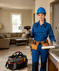 Woman holding Heavy Duty Integrated Alloy Pipe Threader Built To Handle Ppr Water Lines in a home renovation setting.