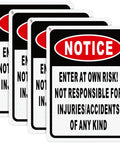 4 Pack Enter At Own Risk Warning Signs 10 By 7 Inch Tough As Nails Reflective Aluminum Plates displayed in a set.