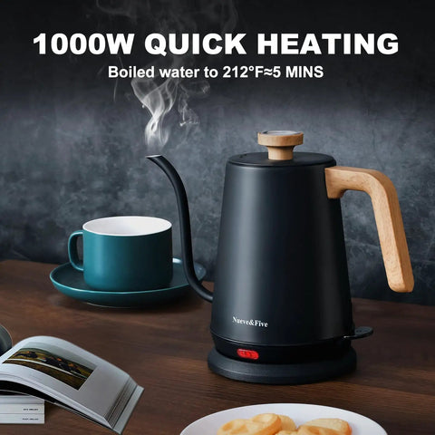 Gooseneck Electric Kettle With Built-In Thermometer, 1L Stainless Steel, 1000W Fast Boil, Auto Shut-Off, Pour Over Kettle For Coffee And Tea