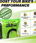 Image of Dual Pack 26x2.125 To 2.40 Inches Bike Inner Tubes With 35mm Schrader Valve Premium Butyl Includes 2 Tire Levers packaging and warranty details.