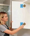 Woman using Hinge Jig Kit For Quick Door Install And Precise Hinge Cutting Magnetic Back Guide For Door Jamb Drawer And Cabinet