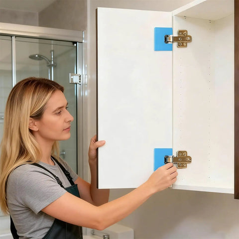 Woman using Hinge Jig Kit For Quick Door Install And Precise Hinge Cutting Magnetic Back Guide For Door Jamb Drawer And Cabinet