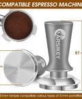 51mm Espresso Tamper With Calibrated Spring Loaded Mechanism features stainless steel ripple base for even tamping.