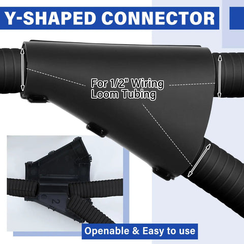 Y-shaped connector from 8 Piece One Half Inch Wire Loom Connector Set for Auto and Home Harnesses With Openable Tee And Y Type Fittings