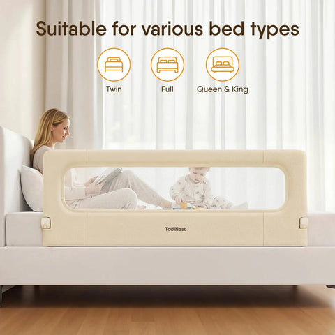 Foldable Toddler Bed Rail Guard With Reinforced Anchor Safety System For King Twin Full And Queen Beds Khaki 59 Inches