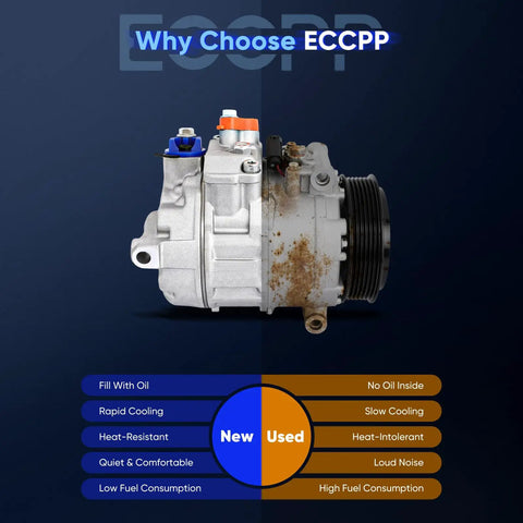 Premium Heavy Duty Ac Compressor Pump For Mercedes Benz C230 C240 C320 Cl500 Clk320 2006 To 2011 With Built In Clutch 7Seu17C side view with connections.