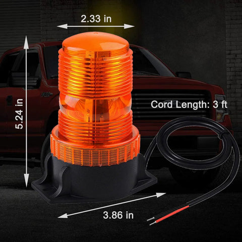 WOWTOU amber LED beacon strobe light for vehicles with magnetic base, 3 ft cord, 12–24V
