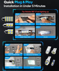 Installation steps for All In One Grab And Go 48 Piece Led Interior Car Lights Kit With 6500K White Bulbs shown in images.