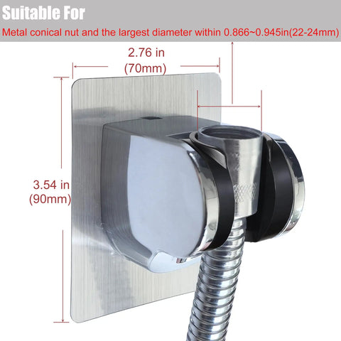 Heavy Duty Shower Head Holder With Tough As Nails Adhesive, Adjustable Handheld Shower Wall Mount Bracket, dimensions shown