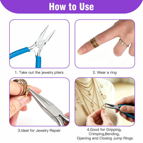 Needle Nose Pliers For Jewelry Making 4.5 Inch Precision Tool With Built In Tweezer And Tape Measure used for ring and jewelry repair