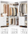 Legit Heavy Duty L Shaped Closet System With Six Roomy Drawers Plus Four Sturdy Hanging Rods Corner Tower Module For Walk In Wardrobe Setup showing organized clothing and accessories in crisp white.