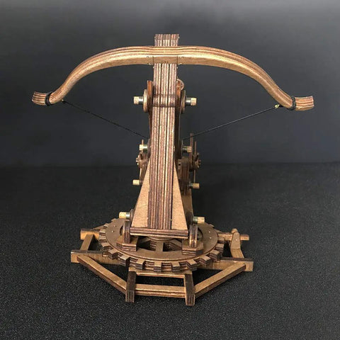 Adjustable Crossbow Siege Ancient Chariot Catapult Kit 3D Wooden Puzzle Desk Top Model, basswood trebuchet front view