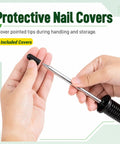 Hands holding protective cover and stainless steel nail for Soccer Agility Poles Set, 5 Ft Adjustable Speed And Agility Training Gear.