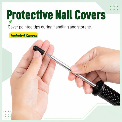 Hands holding protective cover and stainless steel nail for Soccer Agility Poles Set, 5 Ft Adjustable Speed And Agility Training Gear.