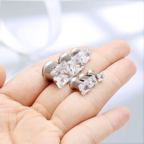 0G Ear Gauges Square CZ Titanium ASTM F136 Screw In Tunnels Plugs For Ears 8mm Body Piercing Jewelry shown on hand