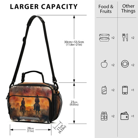 North American Desert Cowboy Insulated Lunch Bag With Buckle Handle And Detachable Adjustable Shoulder Strap, 11x4.33x9.05 inch