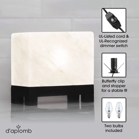 Authentic Himalayan Salt Lamp Hand Carved Modern Rectangle White Crystal Rock Salt From The Himalayas Footed Wood Base