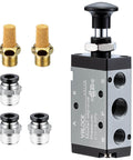 5 Way 2 Position Pneumatic Solenoid Valve With Hand Lever Aluminum Body 1/4 NPT Ports Model 4R210-08 with fittings