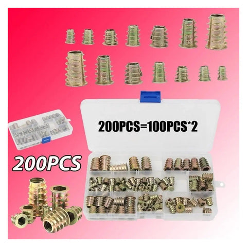 Heavy Duty Zinc Alloy Screw In Furniture Nuts M4 M6 M8 M10 in organized storage case with 200 pieces for quick repairs.
