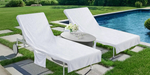 Oversized Lounge Chair Towel Cover Pack Of 2 With Pockets For Pool Beach Garden And Patio Chaise Lounge Covers 85 X 30 Inches White Terry Cloth For Spa And Poolside Relaxation At Home