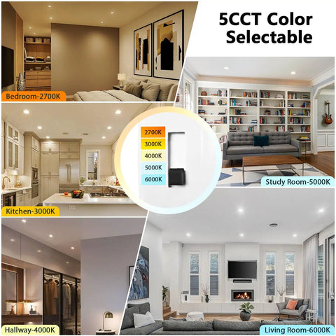 Top Shelf 6 Inch LED Recessed Ceiling Lights 6 Pack Featuring 5CCT Dimmable Downlights Slick White Trim Smooth Adjustments Quick Plug And Setup Perfect For Modern Interiors