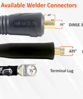 Pro Grade Heavy Duty Welding Lead Assembly With Dinse 35 To 70 Connector Number One AWG showing available welder connectors