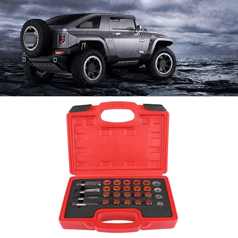 Awesome 64 Pc Oil Pan Thread Repair Kit For M13 M15 M17 M20 Sump Gearbox Drain Plugs With Taps Copper Washers Hardened Steel Durability Fix Stripped Threads Easy Install Fast Action red case with taps, plugs, and washers