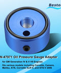 GM Gen IV And Gen V V8 Oil Pressure Gauge Adapter For Diagnostic Oil System Replaces EN 47971 Blue Plug N Play Ready Fits Spin On Filter Mounts Quick Install Accurate Readouts For Performance Engines blue aluminum adapter with O-ring