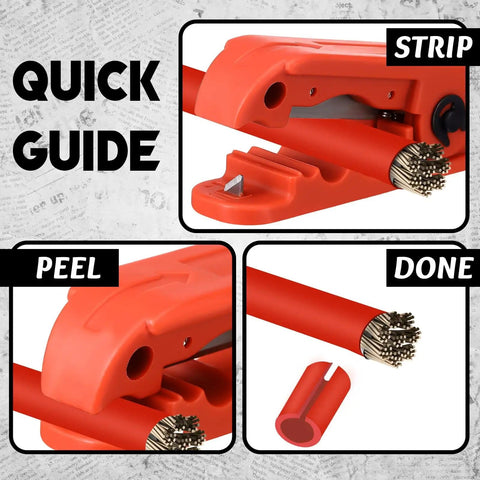Two Piece LCP-240 Wire Stripper Set With Ten Blades, Heavy Duty Cable Stripping Tool For AWG 12 To 4/0 Cables; Quick Guide Steps