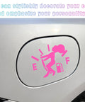 Slick Humorous Waterproof Fuel Tank Cap Decals, 2 Piece Pink Lady Hair Gauge Covers on silver car gas cap.