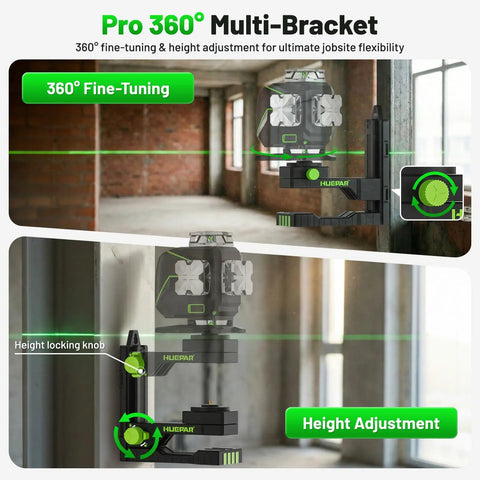 Pro Grade Fine Tuning Laser Level Mount With Magnetic Pivot Base And Adjustable Spring Clip 360 Degree Swivel Height Adjust Fits One Quarter Inch And Five Eighth Inch Threads Versatile Cross Line Laser Bracket PV16 Plus, wall-mounted laser level bracket with height knob