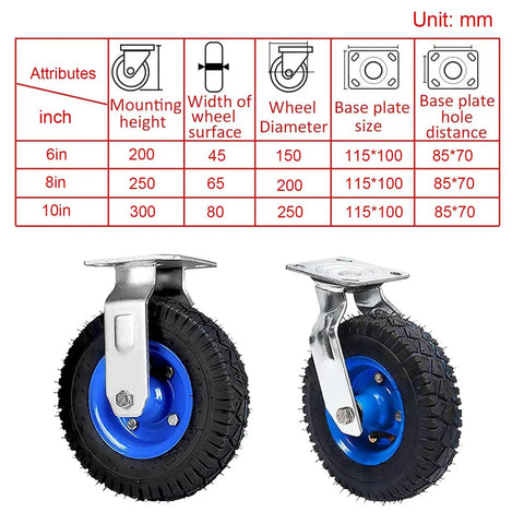 Rock Solid Heavy Duty Swivel And Fixed Caster Set With Smooth Rolling Ball Bearings 6in wheels for utility carts and hand trucks.