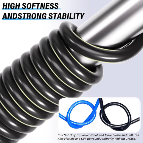 Black PU Air Tubing Kit With Quarter Inch And Three Eighth Inch OD Tubes, 10 Meter Each, flexible coil close-up