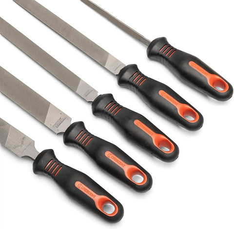 5 Piece General Purpose File Set With Ergonomic Rubber Handles For Home And Shop, Pro Grade American Pattern Bastard Cut Files