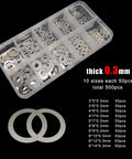 Ultra Thin Flat Washers Set 0.1 0.2 0.3mm M3 M4 M5 M6 M8 304 Stainless Steel Shim Kit With Box, 500 Or 1200 Pieces, Pro Grade Precision Spacers For Precise Fit And Easy Sorting. 0.3mm washers in labeled storage box