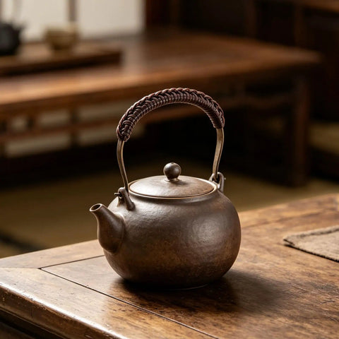 Swap In Replacement Teapot Handle For Ceramic Pots And Porcelain Teapots Heat Resistant Ergonomic Grip Easy Fit For Vintage Japanese Chinese Style Teaware Repair And Tea Ceremony Accessories dark brown woven handle on ceramic teapot