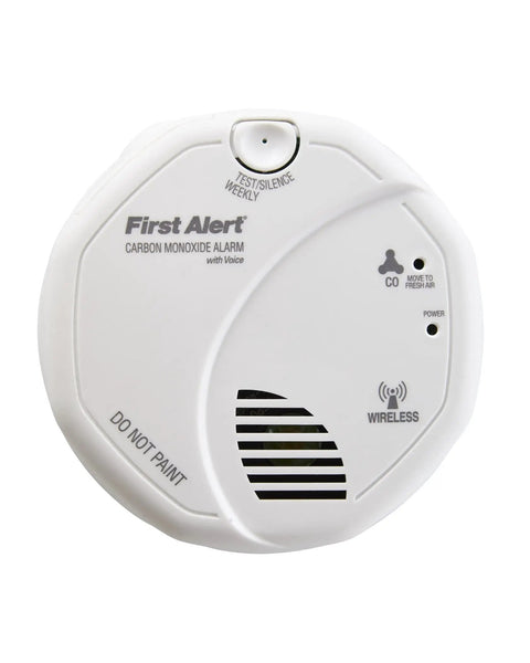 Battery Powered Carbon Monoxide Alarm With Wireless Interconnection And Voice And Location Alerts, white round design