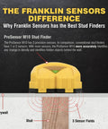 Image of Franklin Sensors ProSensor M10 emphasizing its 3 precision sensors for accurate stud detection through drywall.