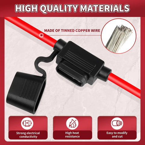 12V Inline Fuse Holder Kit 2 Pack Extended Version 13.8 Inch 10 AWG waterproof inline fuse holder made of tinned copper wire