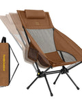 Zeta L8 Max Camping Chair With Carry Bag, Ultra Portable Lightweight Kickback Rocking Chair for comfort, brown color
