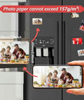 DIY Fridge Magnet Maker Kit With 2x2 2x3 2.5x2.5 And 2.5x3.5 Inch Sizes displaying custom fridge magnets and photo sizes.