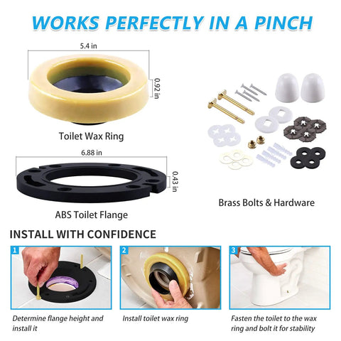 Toilet Flange With Wax Ring Replacement Kit For 3 Inch Or 4 Inch Pipes With Bolts PVC Flange Repair Kit in detail