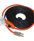 Pipe Heat Cable 18 Ft For Preventing Freezing, 120V, 7W Per Ft, black sheath, coiled with orange plug end.