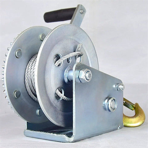 Heavy Duty Electric Hoist Hand Crank Winch Crane 3000 LB Capacity Wire Rope Lifter with metal drum and hook.