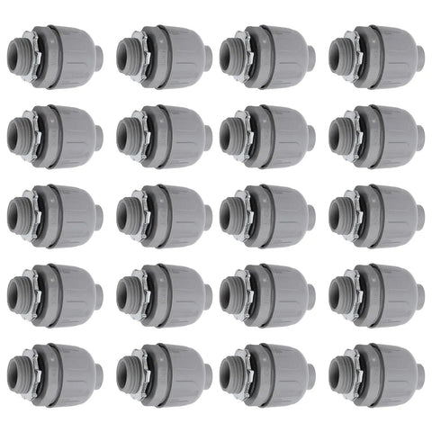 Beast Mode 20 Pack Nylon 6 Liquid Tight Connector Set Corrosion Resistant Wet Location Wiring Gear in gray, perfect for various wiring applications.