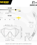 Frameless Snorkel Mask Kit With Dry Top Snorkel For Easy Breathing And Splash Free Action product size chart and dimensions.