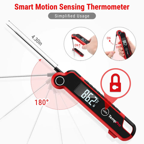 Instant Read Meat Thermometer Digital For Kitchen And Grill, Waterproof Food Thermometer with 180 Degree Auto Rotating Screen