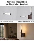 Step-by-step installation guide for Kwinmyso Wireless 3CCT Wall Sconce Battery Operated Dimmable Wall Light.